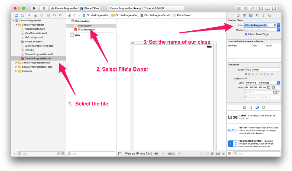 Screenshot of changing view file with new class extension in Xcode