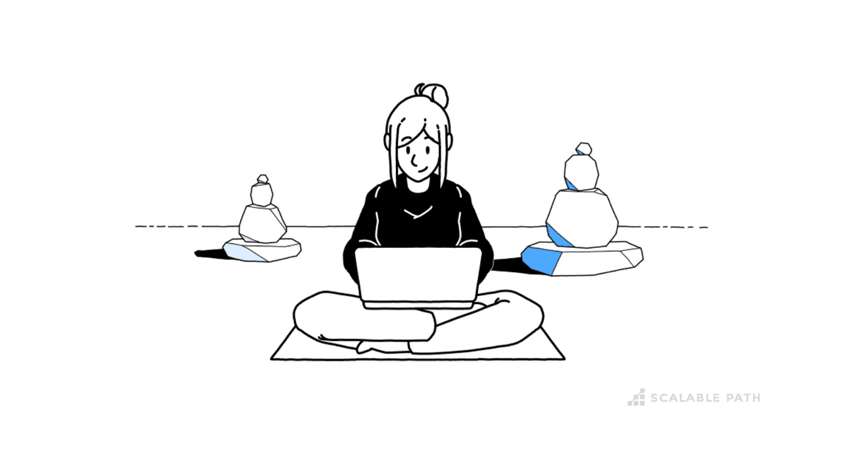 A woman practicing mindfulness while working